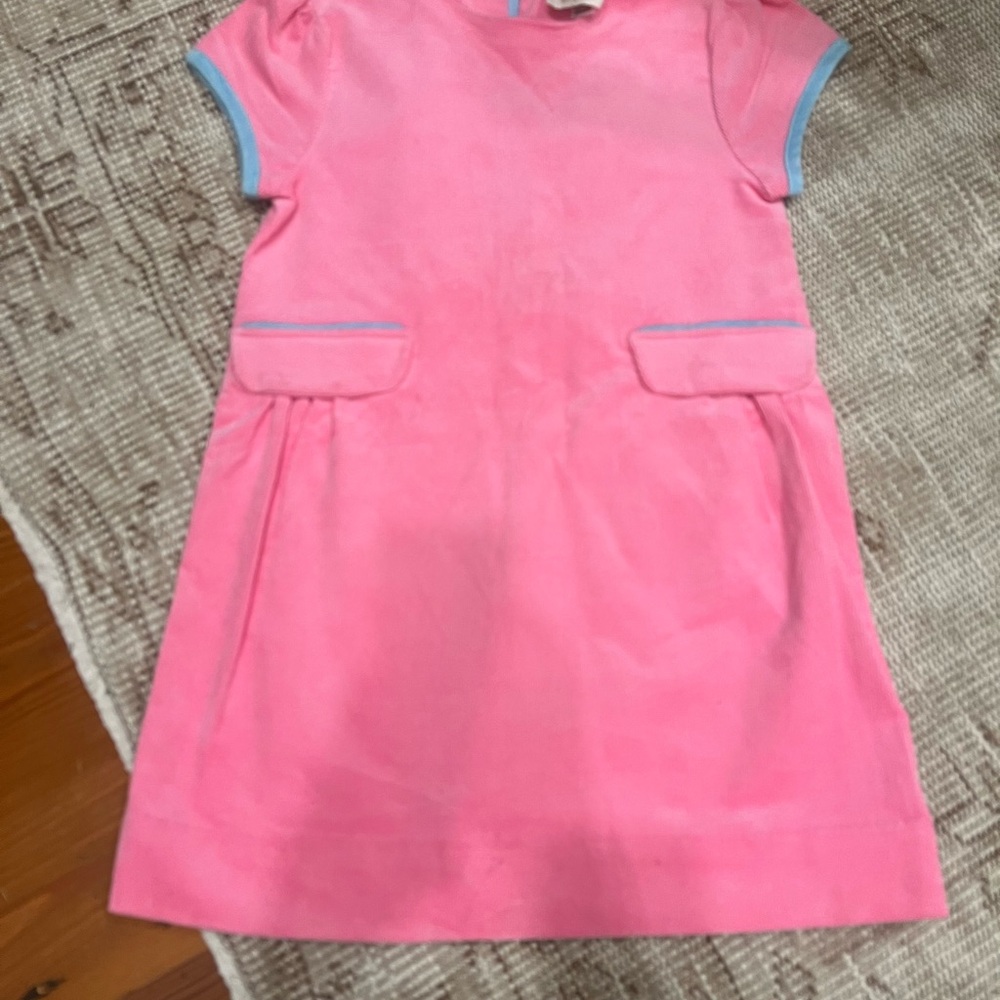 The Beaufort Bonnet Company pink dress with blue trim.